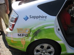 The world’s first algae fuel-powered vehicle, dubbed the Algaeus. The plug-in hybrid car, which is a Prius tricked out with a nickel metal hydride battery and a plug, runs on green crude from Sapphire Energy — no modifications to the gasoline engine necessary.  